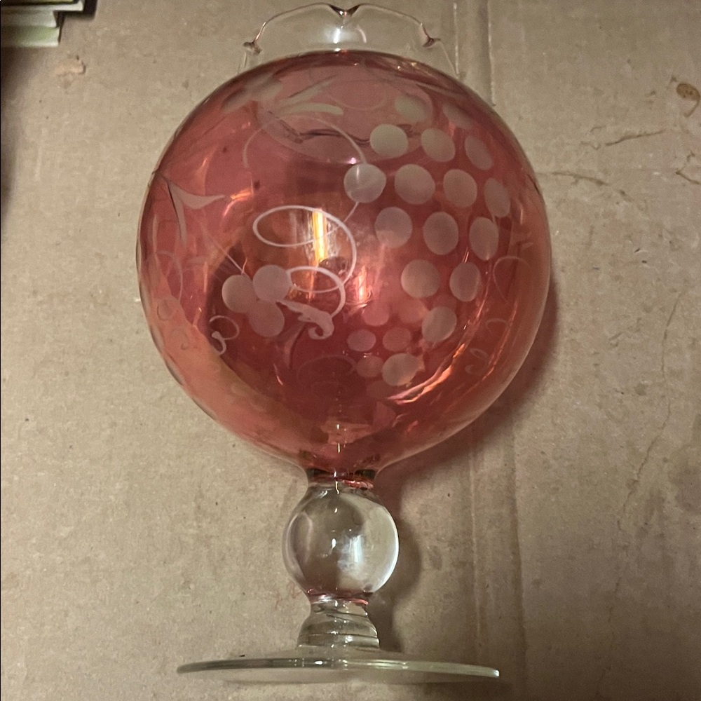 Elegant Pink Etched Glass Vase
